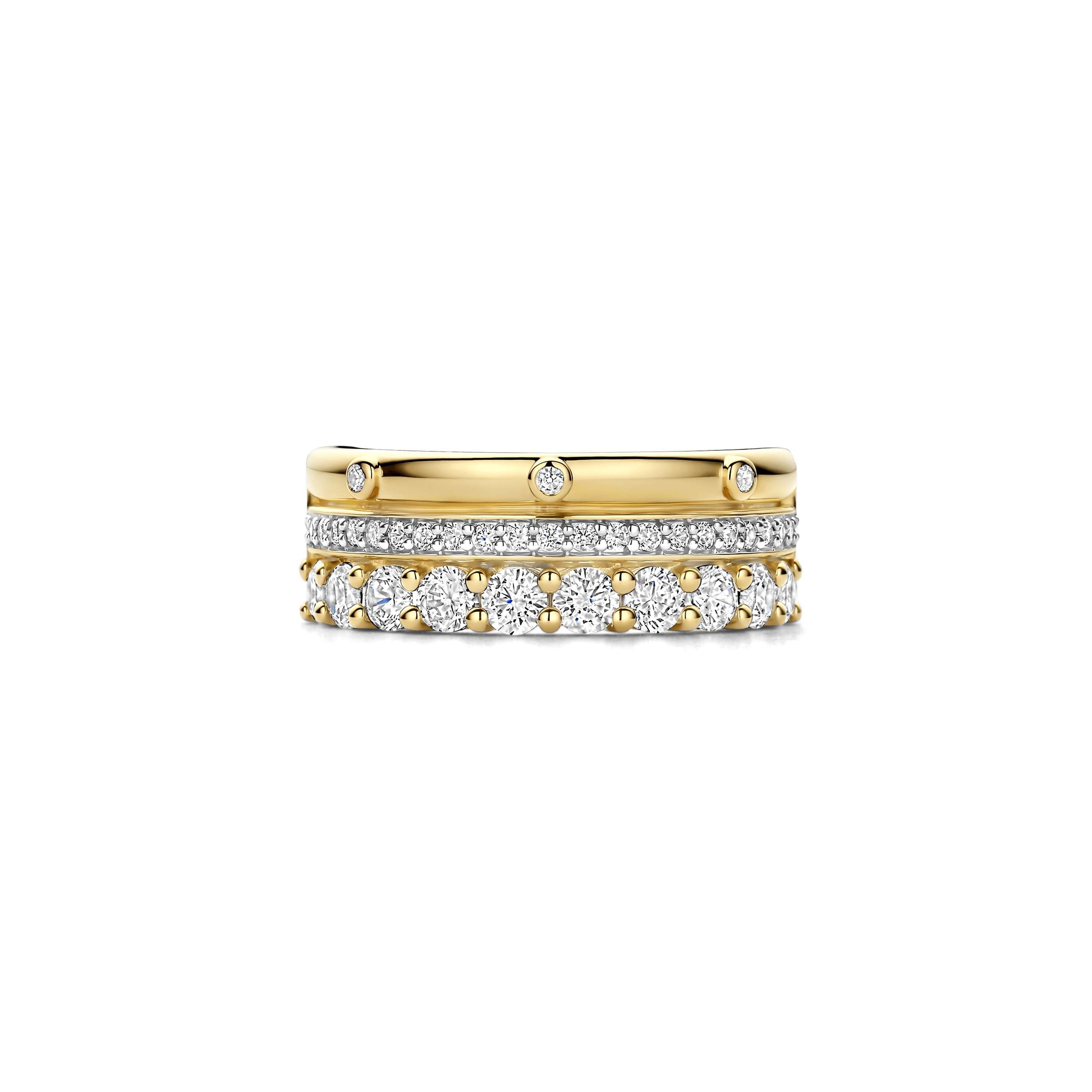 Ti Sento Sterling Silver & Yellow Gold Plated Cubic Zirconia 3 Row Ring (Size 58)