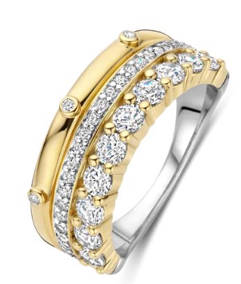 Ti Sento 3-Row Ring - Cubic Zirconia, Silver & Gold, Size 58