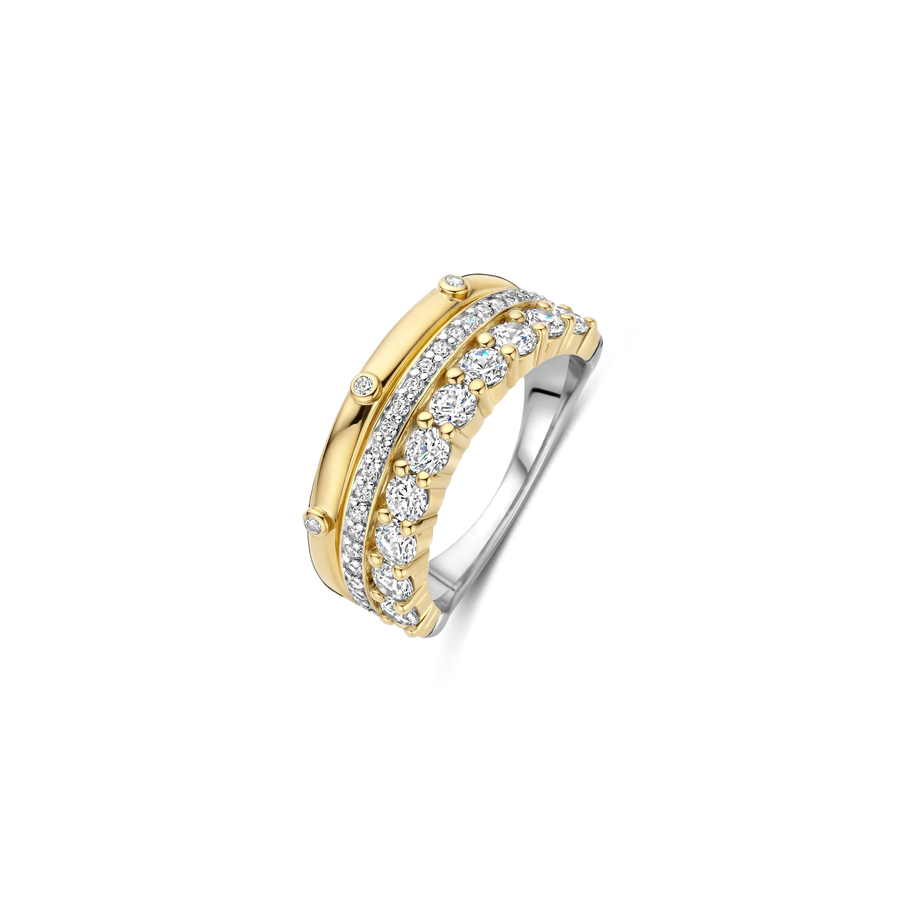 Ti Sento Sterling Silver & Yellow Gold Plated Cubic Zirconia 3 Row Ring (Size 58)
