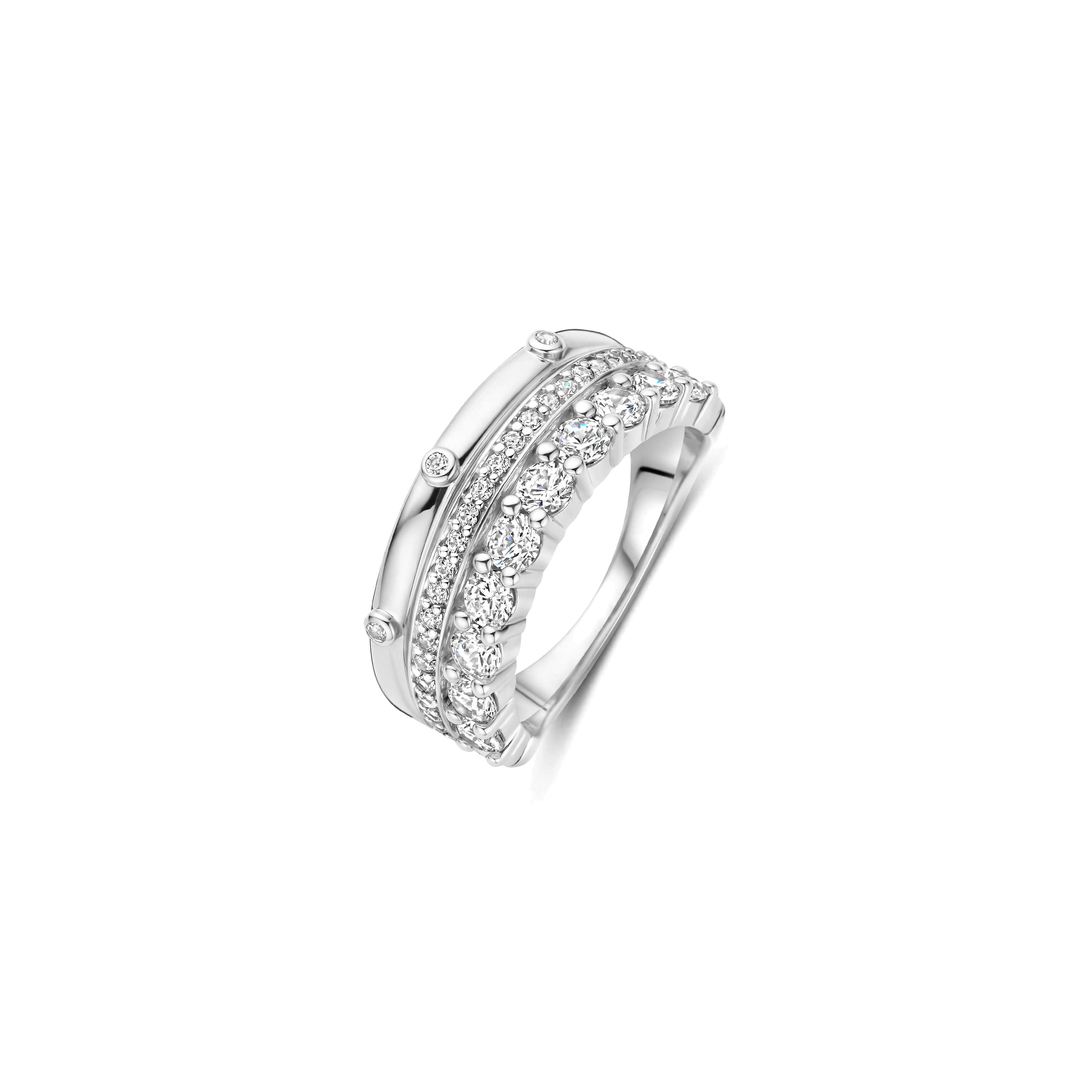 Ti Sento Sterling Silver Cubic Zirconia 3 Row Ring (Size 56)