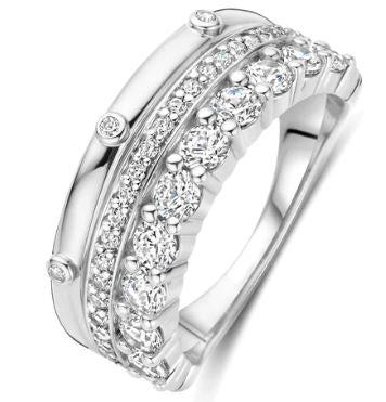 Ti Sento Sterling Silver 3-Row Ring with Cubic Zirconia