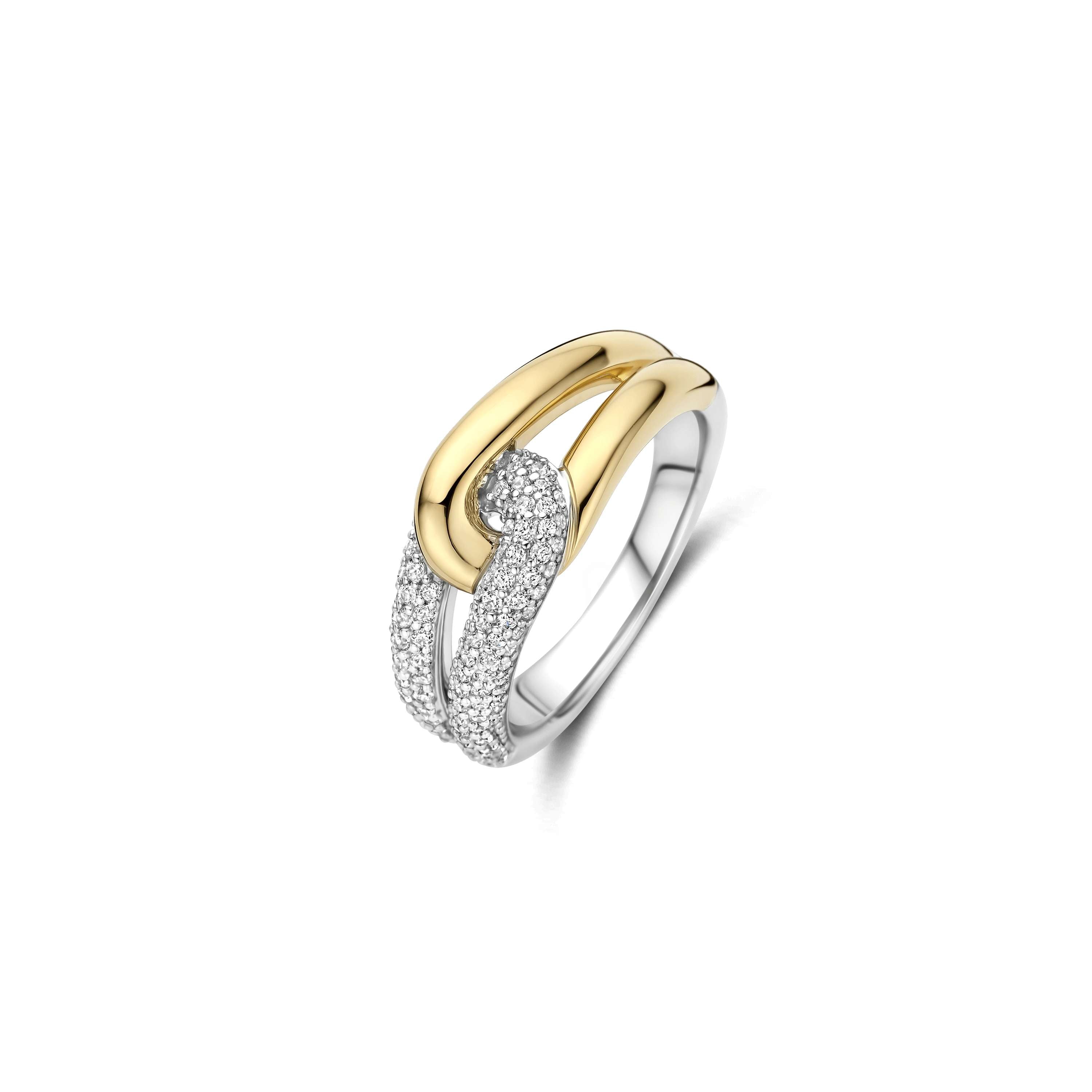 Ti Sento Sterling Silver And Gold Plated Cubic Zirconia Knot Ring - 56
