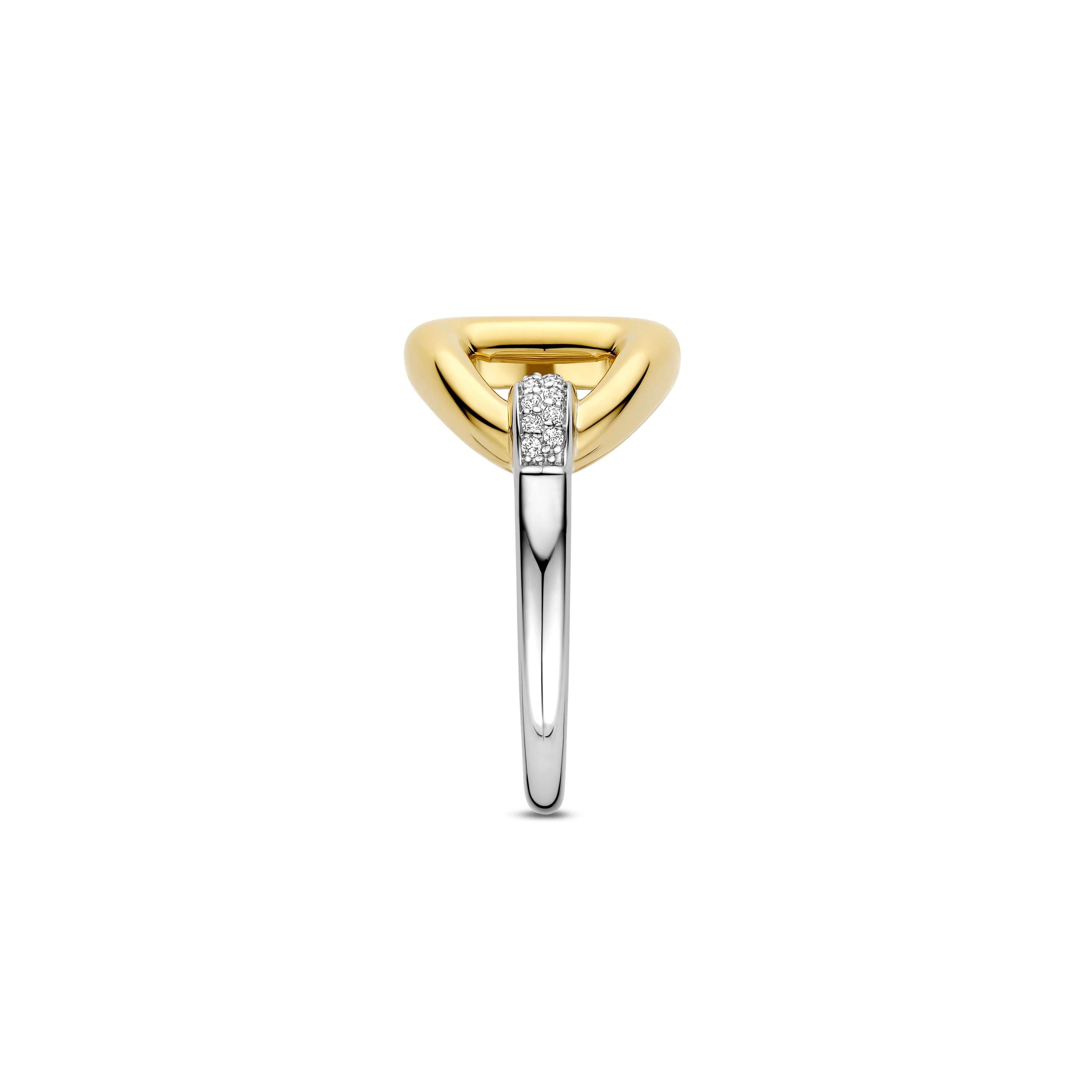 Ti Sento Sterling Silver & Yellow Gold Plated Double Triangle Ring with Cubic Zirconia (Size 56)