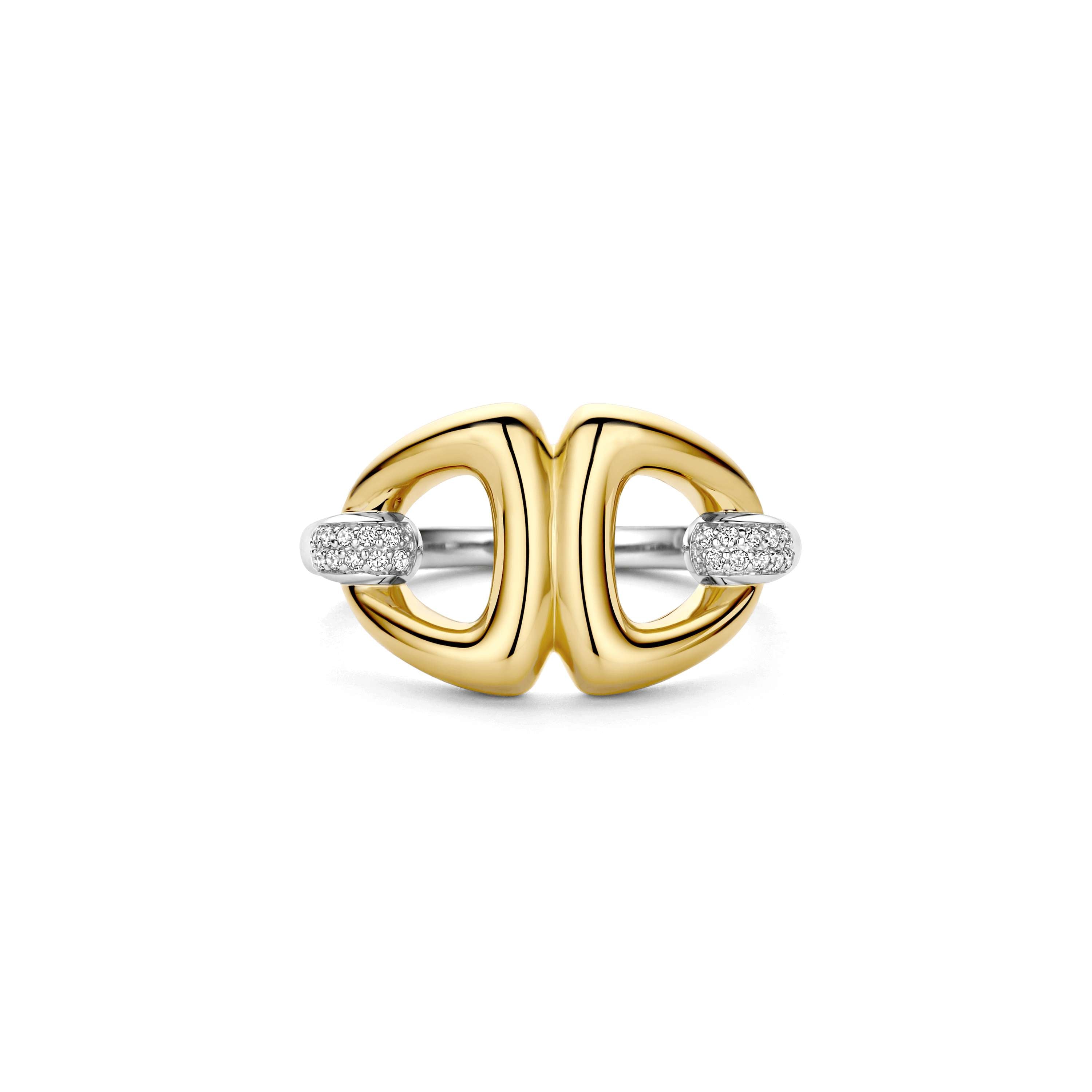 Ti Sento Sterling Silver & Yellow Gold Plated Double Triangle Ring with Cubic Zirconia (Size 56)