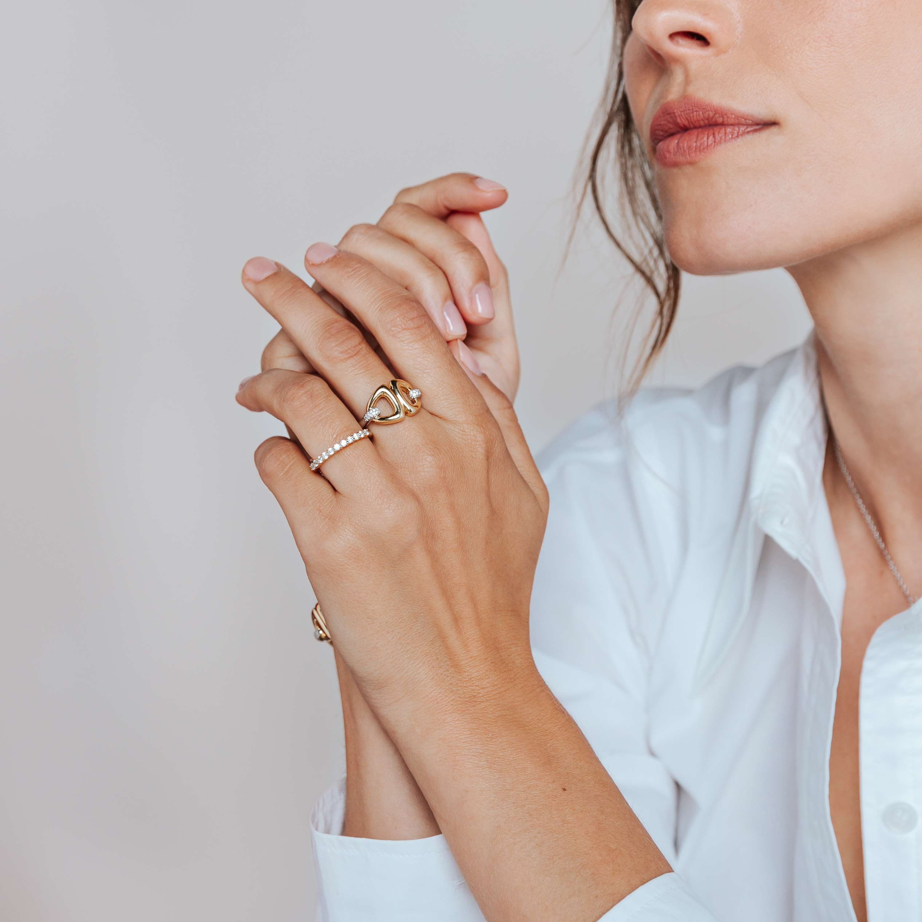 Ti Sento Sterling Silver & Yellow Gold Plated Double Triangle Ring with Cubic Zirconia (Size 56)