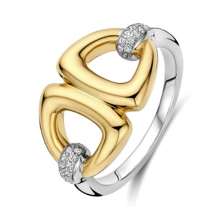 Ti Sento Double Triangle Ring - Cubic Zirconia, Silver & Gold, Size 56