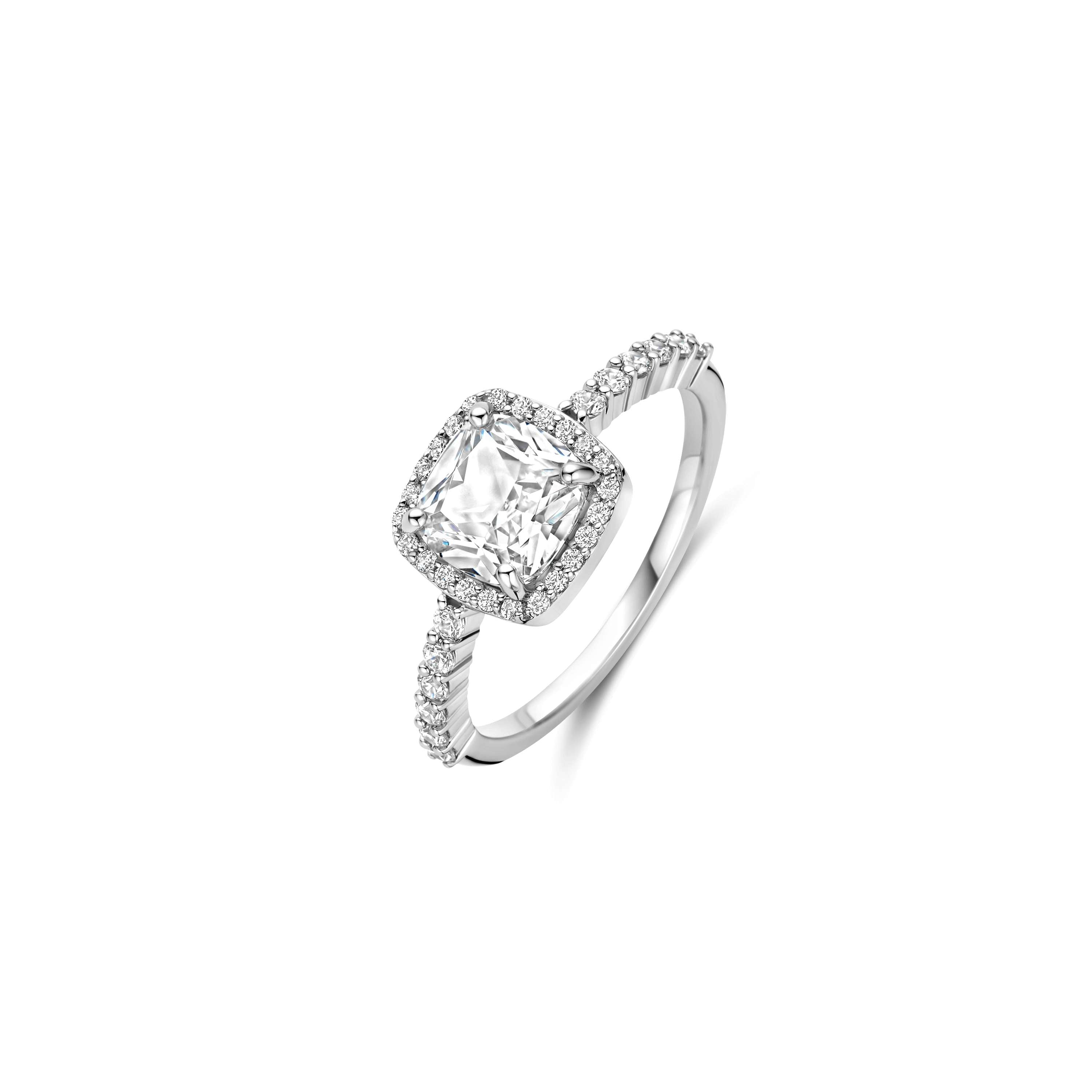 Ti Sento Sterling Silver Cubic Zirconia Cushion Shape Halo Ring - 56