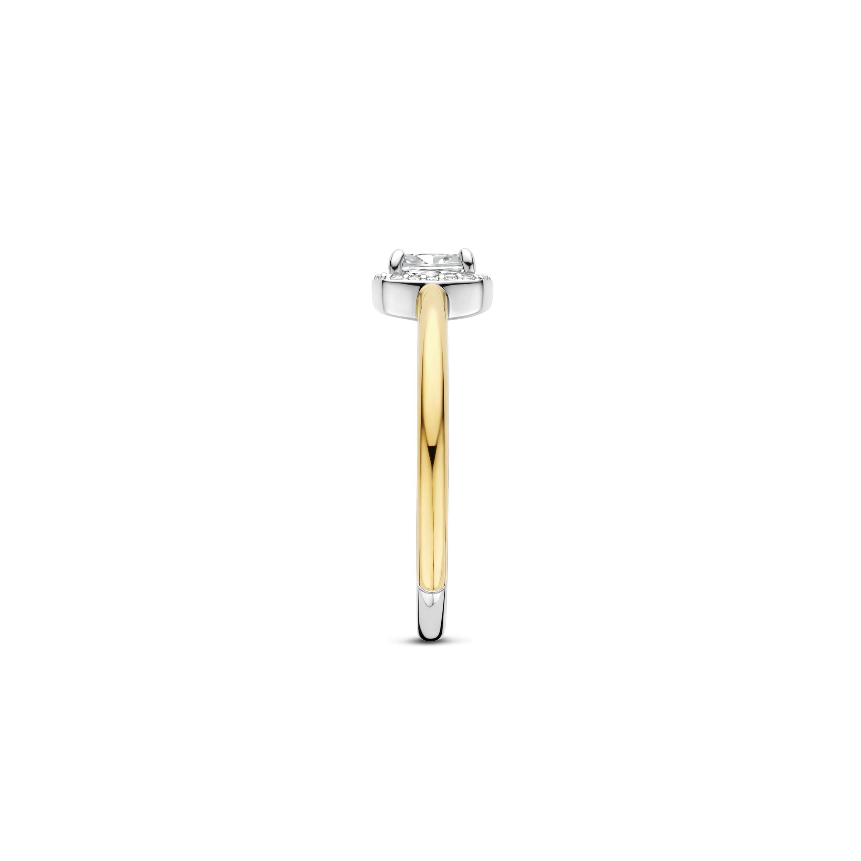 Ti Sento Sterling Silver & Gold Plated CZ Cushion Shape Halo Ring - 52
