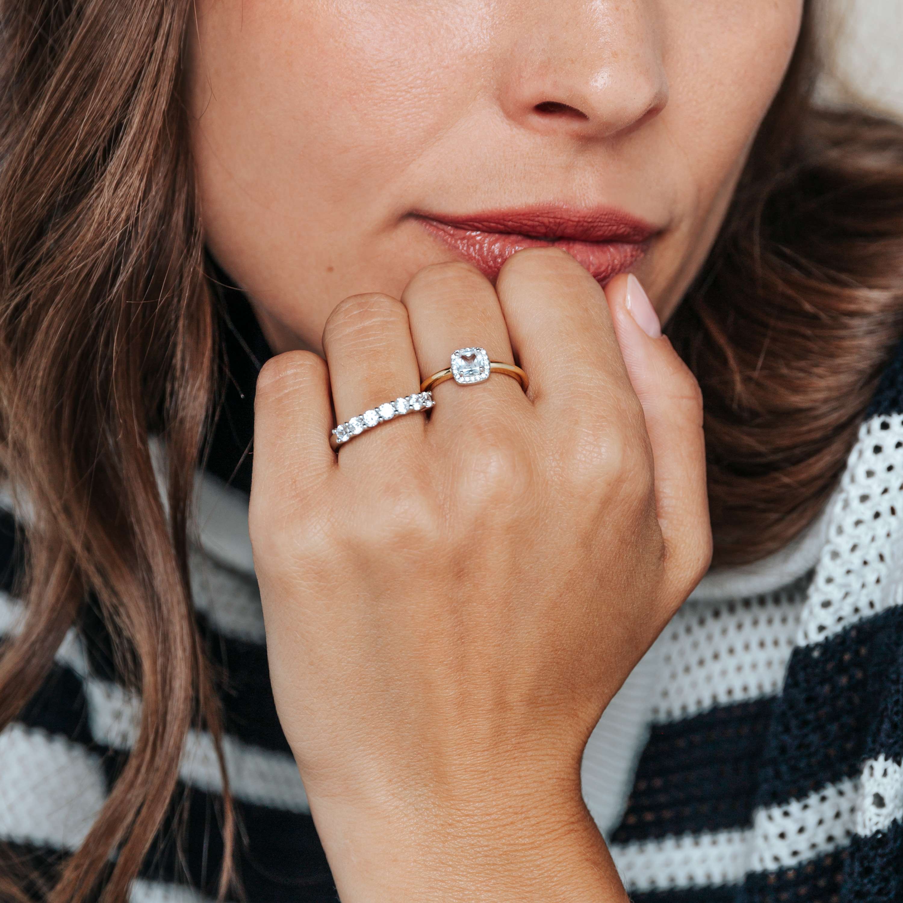 Ti Sento Sterling Silver & Gold Plated CZ Cushion Shape Halo Ring - 52