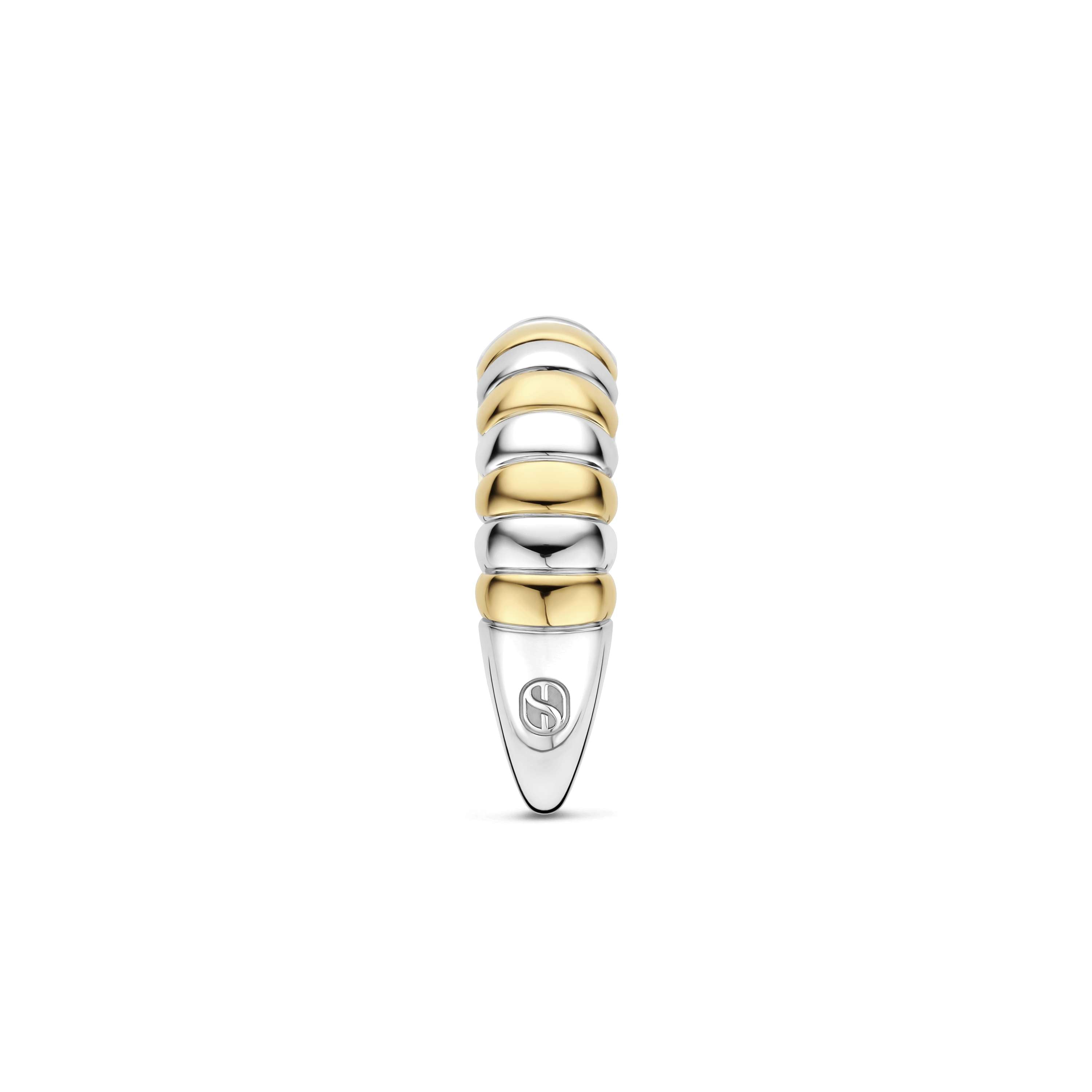 Ti Sento Sterling Silver & Yellow Gold Plated Ribbed Ring with Cubic Zirconia (Size 58)