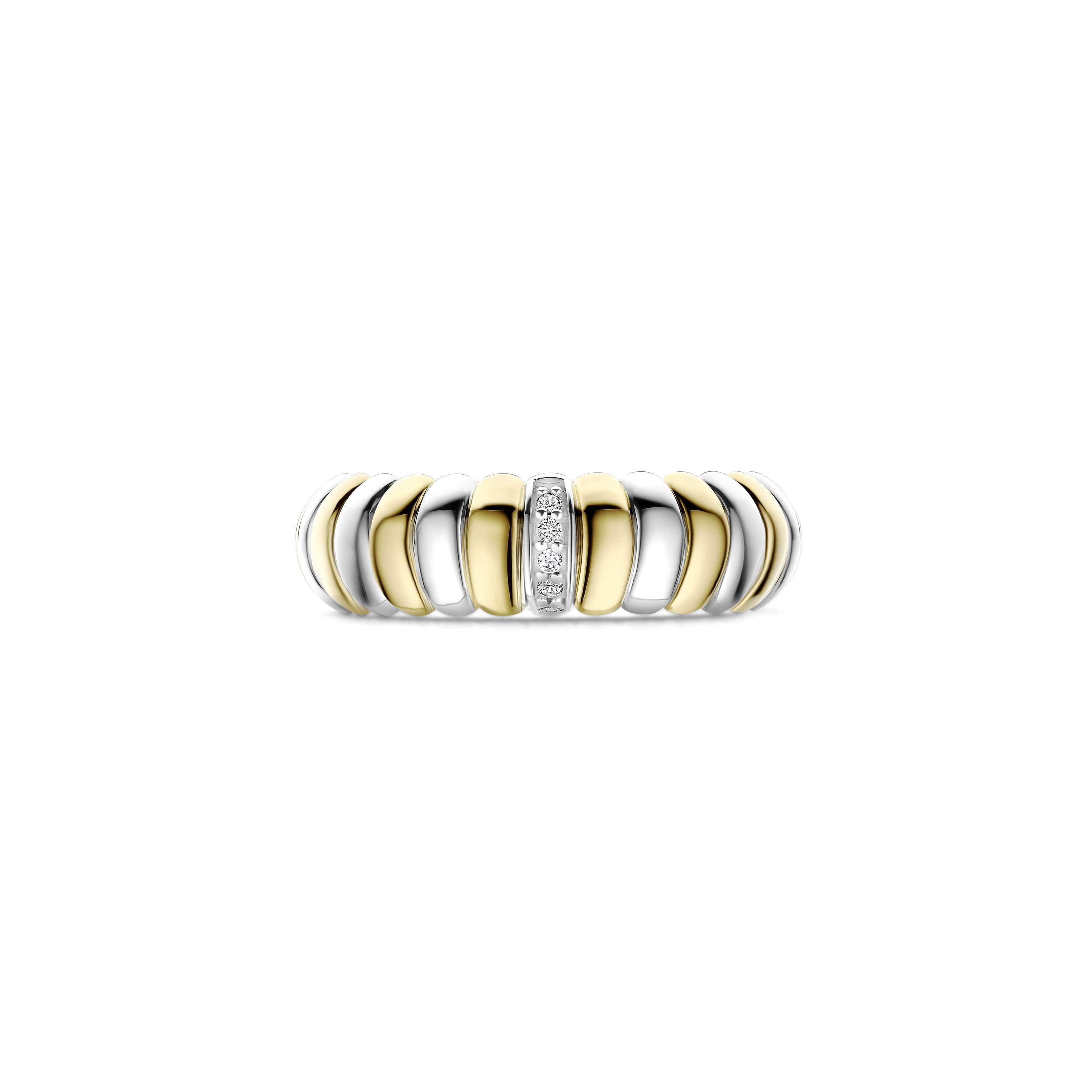 Ti Sento Sterling Silver & Yellow Gold Plated Ribbed Ring with Cubic Zirconia (Size 58)