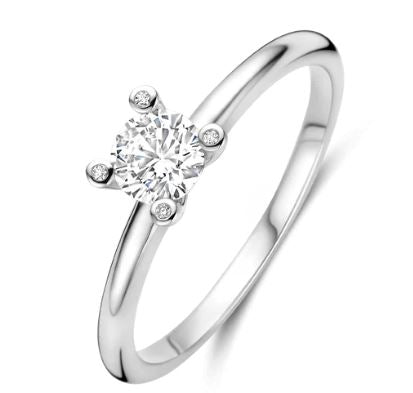 Ti Sento Round Solitaire Ring - Cubic Zirconia, Sterling Silver, Size 52