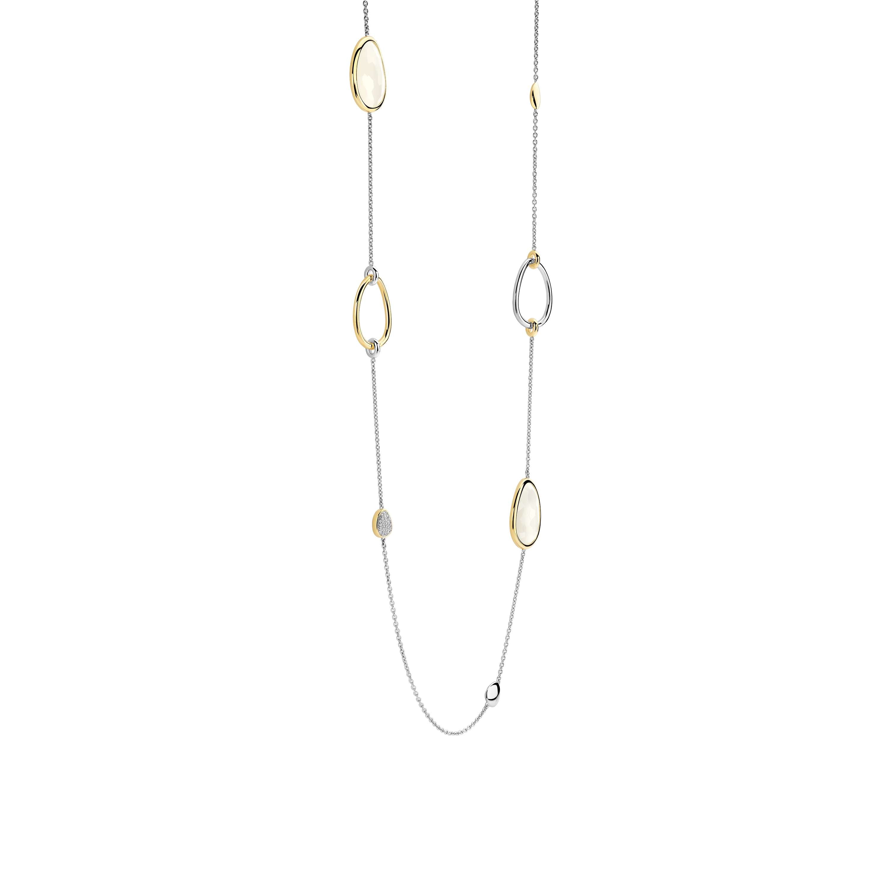 Ti Sento Sterling Silver & Gold Plated Pebble-Shaped Necklace With Milky- Stone & Cubic Zirconia