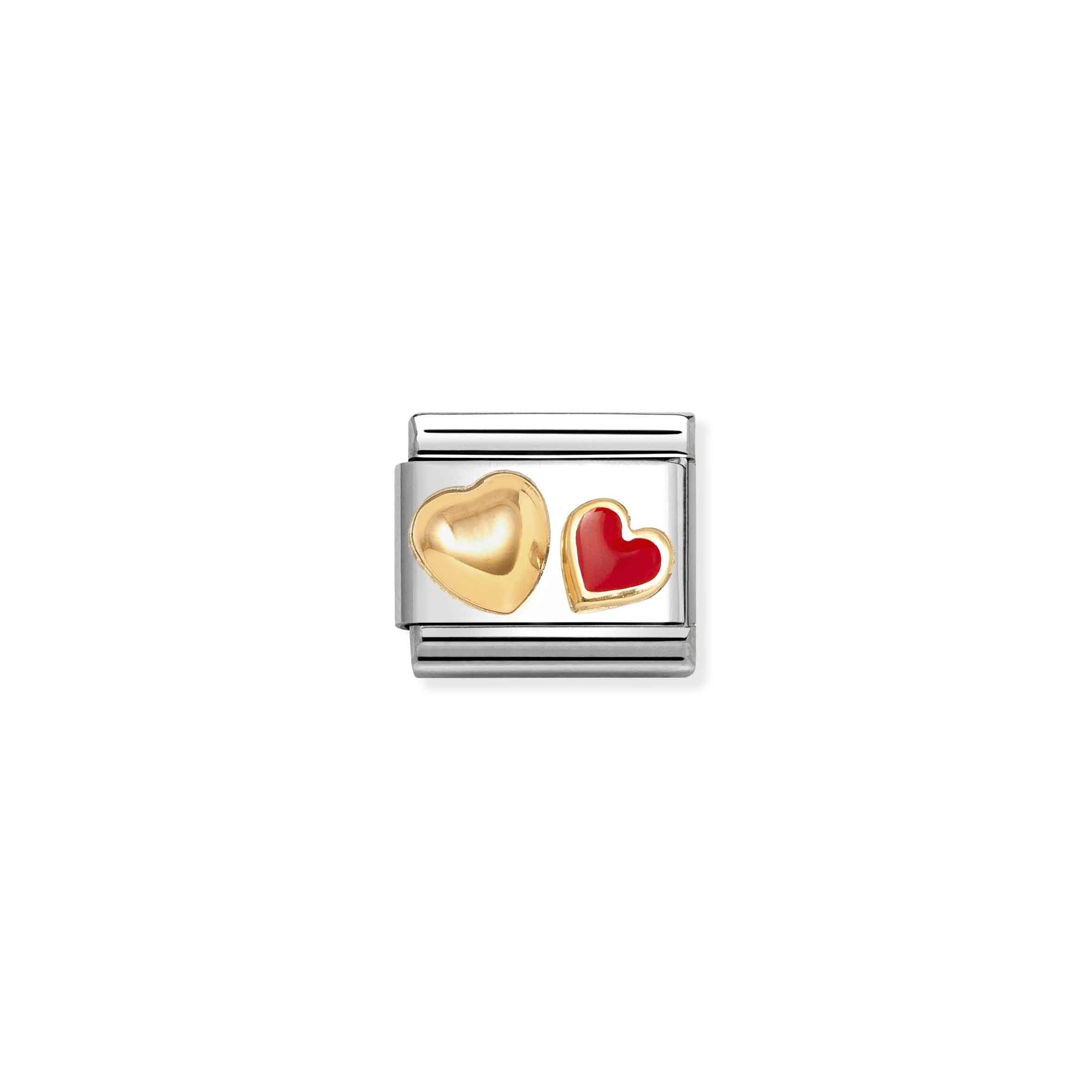 Nomination Composable Classic Red Heart Rounded Heart Charm - Stainless Steel & Yellow Gold with Enamel