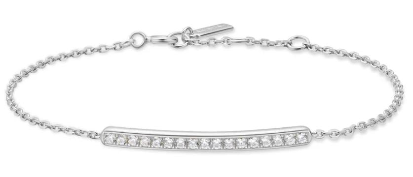 Ania Haie Silver Cubic Zirconia Pave Bar Bracelet 16.5-18.5cm