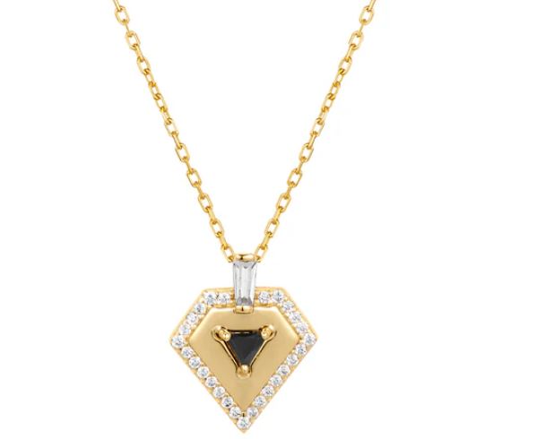 Ania Haie Silver and Yellow Gold Plated Cubic Zirconia Geometric Pendant 43-48cm