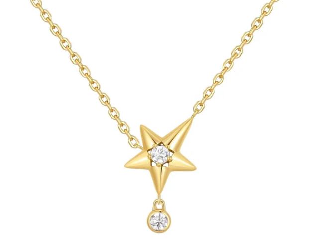 Ania Haie Silver and Yellow Gold Plated Cubic Zirconia Star Drop Necklace 40.5cm- 45.5cm