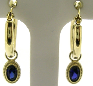 Elegant 9ct Yellow Gold Created Ruby Drop Hoop Earrings