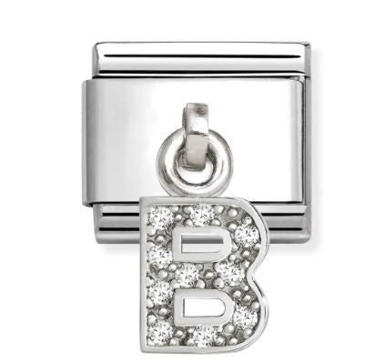 Nomination Composable Classic Letter B Charm - Stainless Steel with Cubic Zirconia