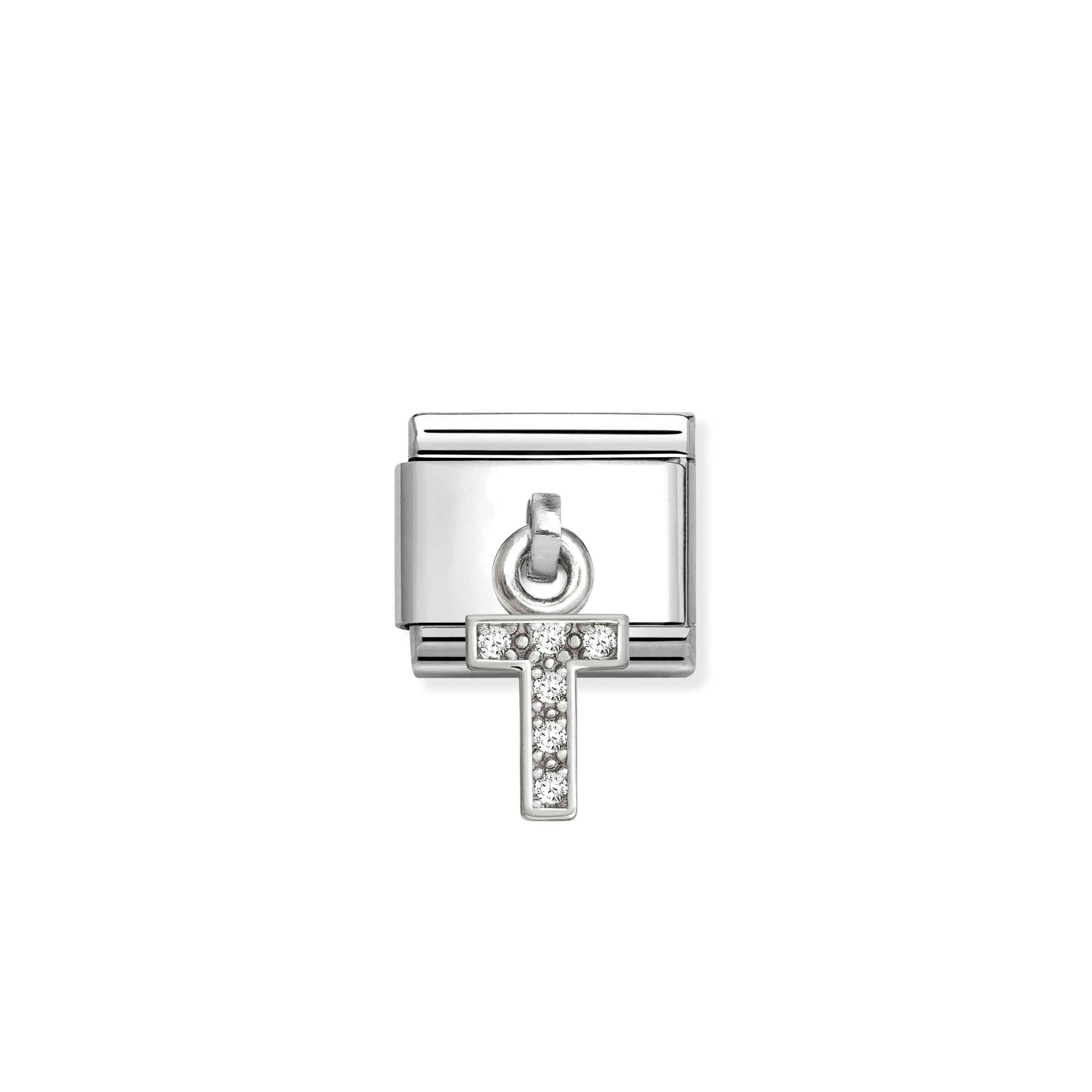 Nomination Composable Classic Letter T Charm with Cubic Zirconia