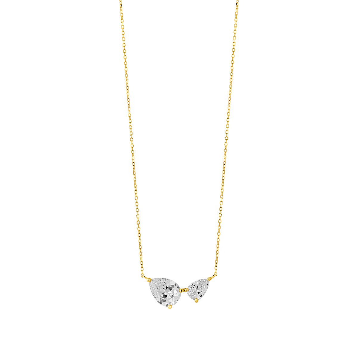 9ct Yellow Gold Double Cubic Zirconia Pear Necklace 16-18'