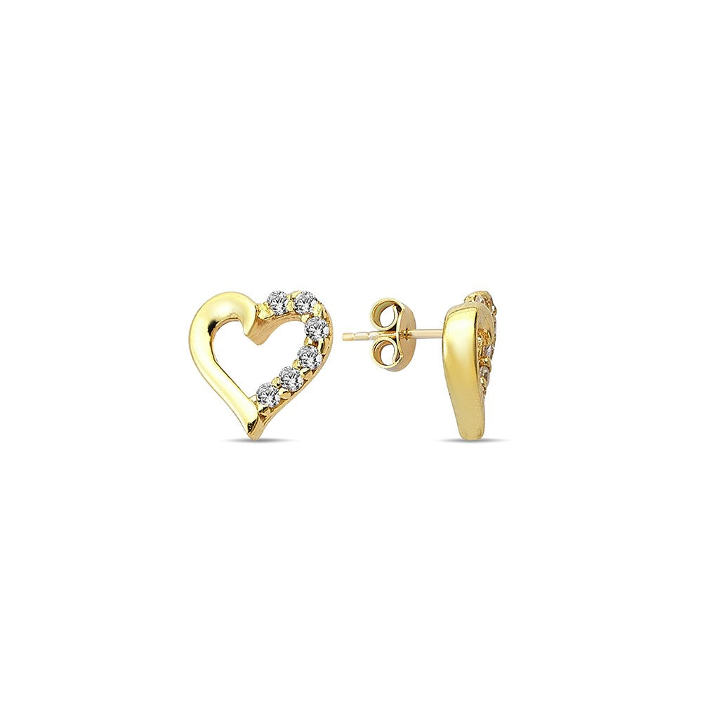 9ct Yellow Gold Cubic Zirconia Heart Stud Earrings