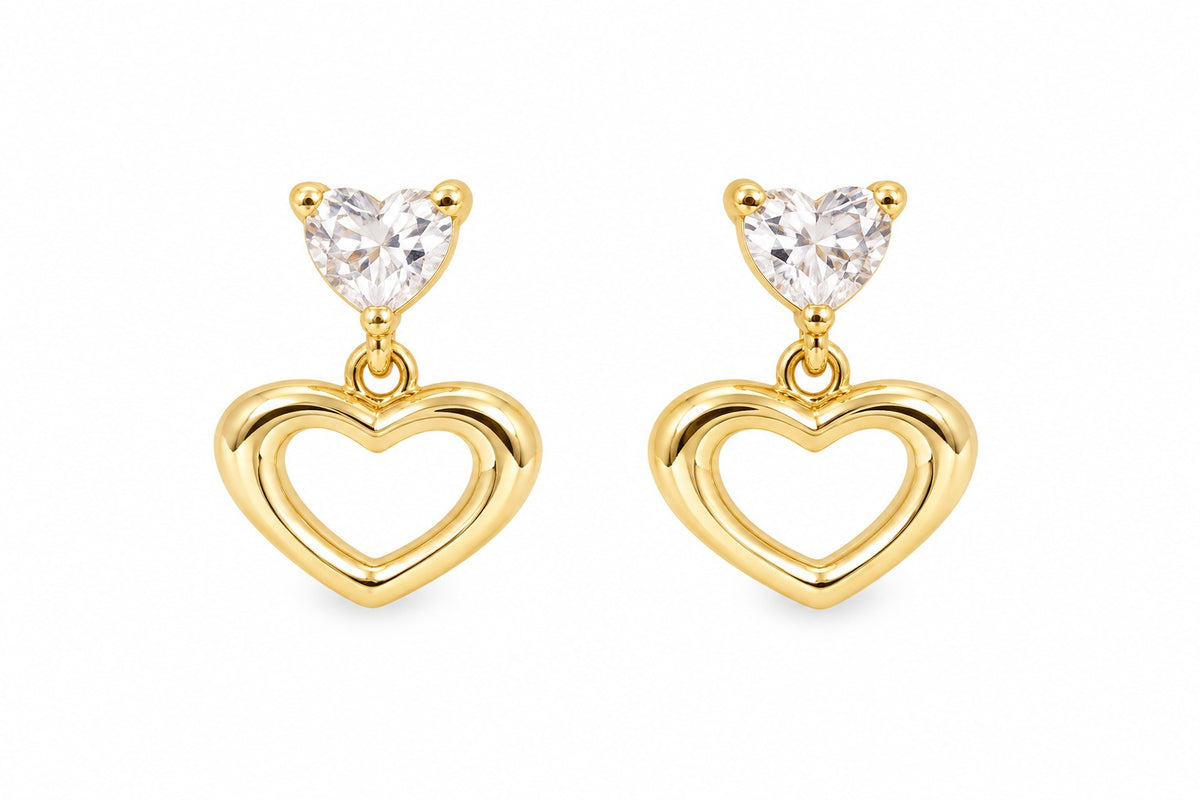 9ct Yellow Gold Cubic Zirconia Heart Drop Earrings
