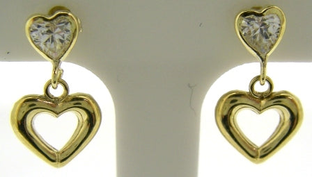 9ct Yellow Gold Cubic Zirconia Heart Drop Earrings