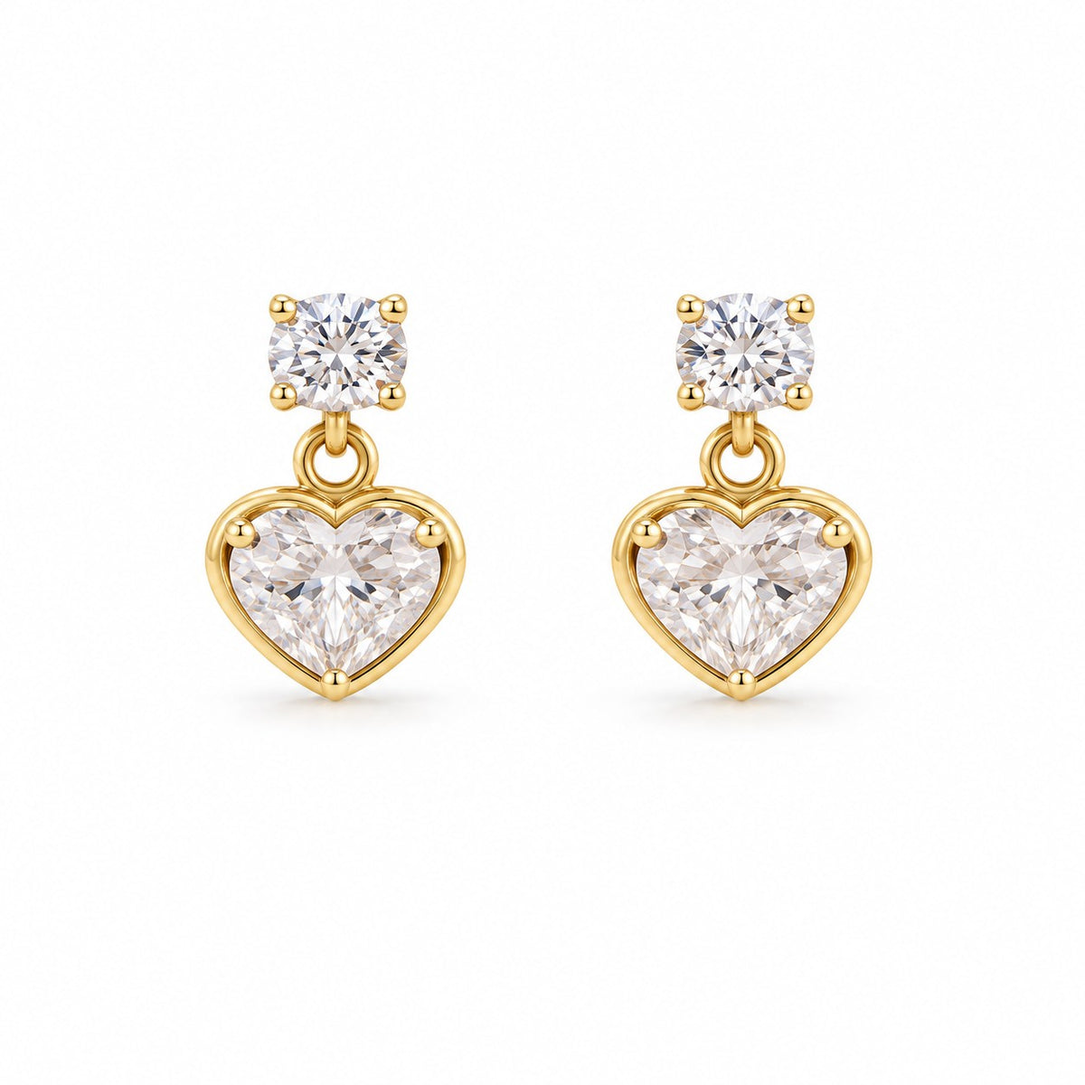 9ct Yellow Gold Cubic Zirconia Heart Drop Earrings