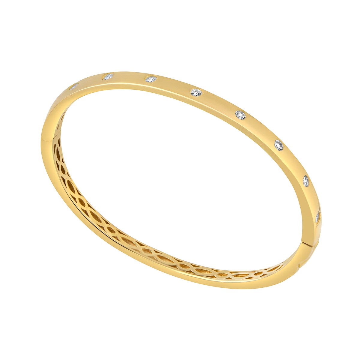 Sterling Silver Yellow Gold Plated Cubic Zirconia Set Bangle