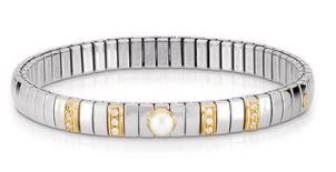 Nomination Extension Stainless Steel & Yellow Gold White Pearl & Cubic Zirconia Stretch Bracelet