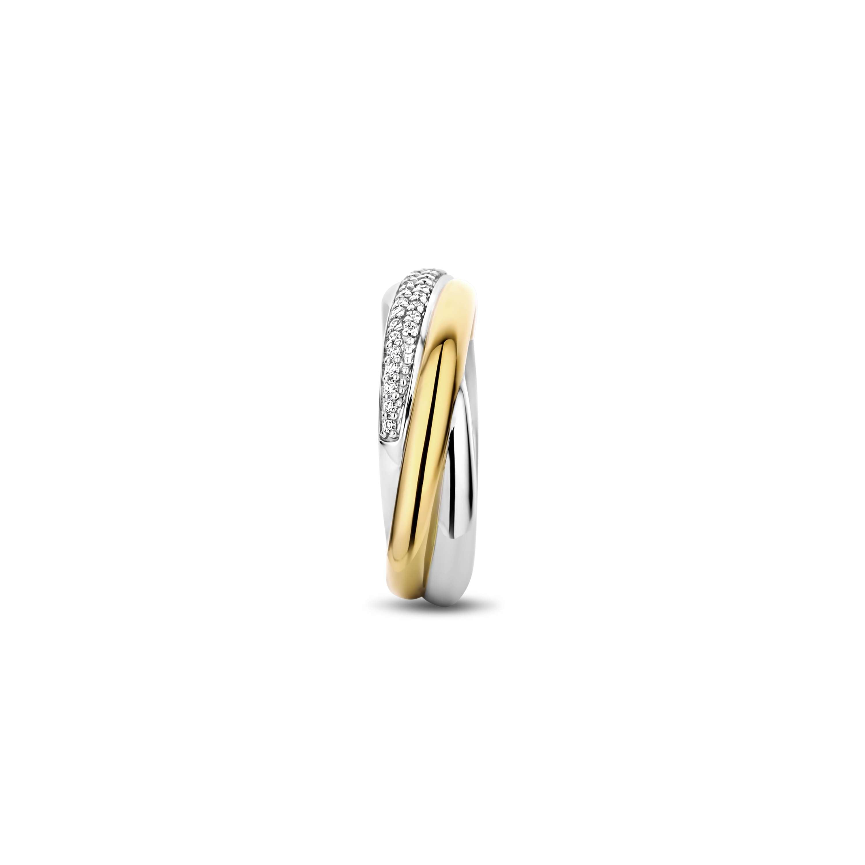 Ti Sento Sterling Silver & Yellow Gold Plated Cubic Zirconia Cross Over Ring (Size 56)