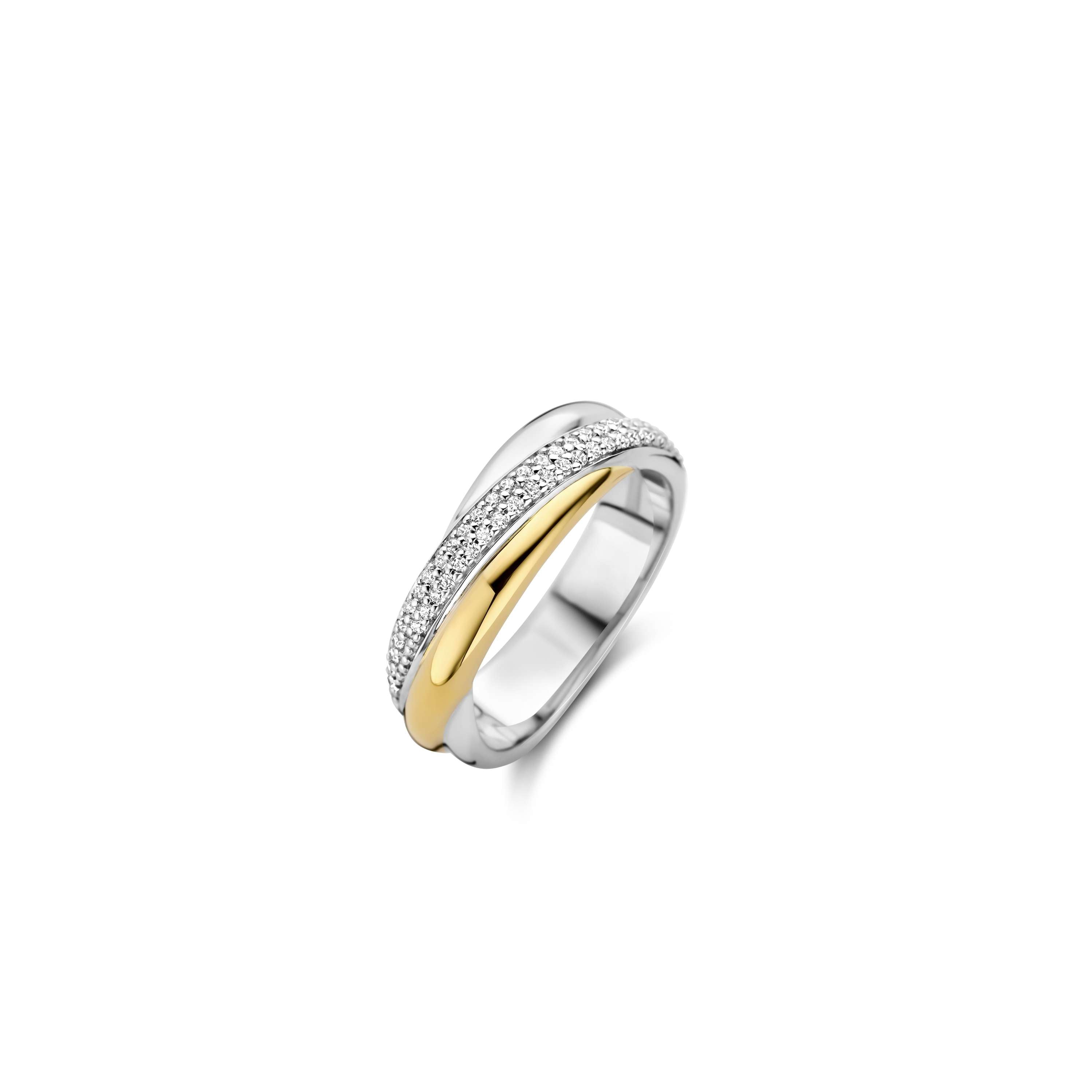 Ti Sento Sterling Silver & Yellow Gold Plated Cubic Zirconia Cross Over Ring (Size 56)
