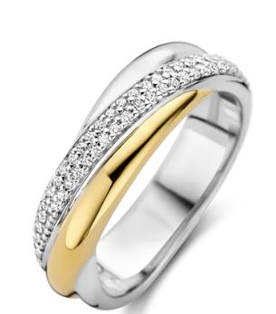 Ti Sento Crossover Ring - Cubic Zirconia, Silver & Gold, Size 56