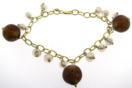 Vintage 9ct Yellow Gold Brown And Champagne Colour Bead Bracelet 7.5'