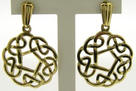 Vintage 9ct Yellow Gold Celtic Design Drop Earrings