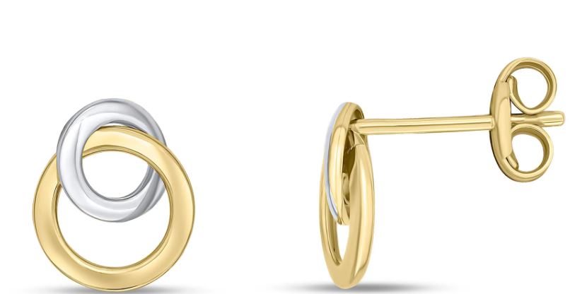 9ct Yellow and White Gold Interlocking Circles Stud Earrings