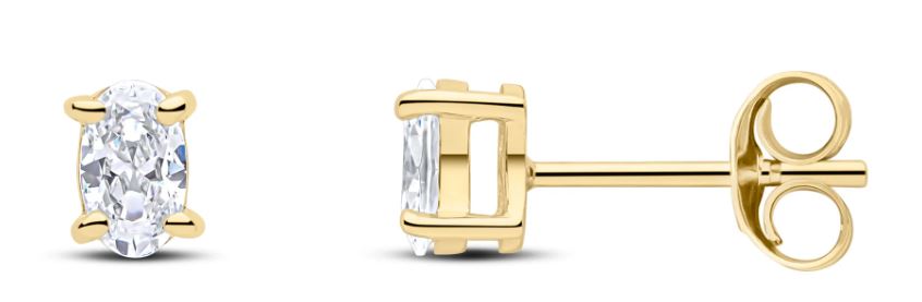 9ct Yellow Gold Oval Cubic Zirconia Stud Earrings