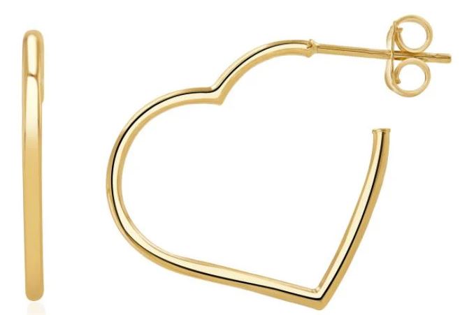 9ct Yellow Gold 21mm Heart Hoop Earrings