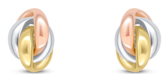 9ct Tri-Tone Gold Oval Fancy Knot Stud Earrings