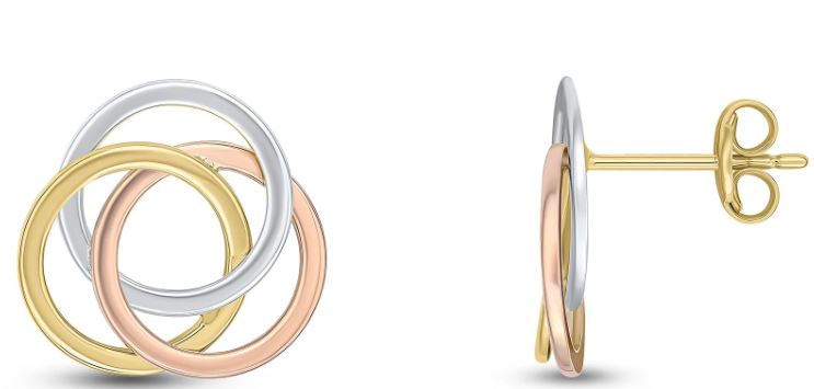 9ct Tri-Colour Gold Knot Stud Earrings