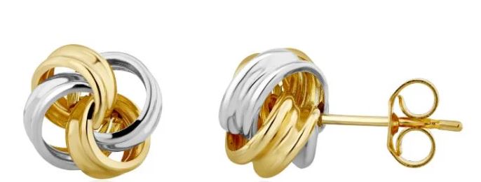 9ct Yellow Gold and White Gold Ribbon Knot Stud Earrings