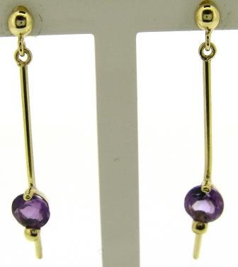 Vintage 9ct Yellow Gold Amethyst Drop Earrings