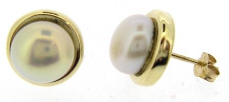 Vintage 9ct Yellow Gold Fresh Water Pearl Button Stud Earrings