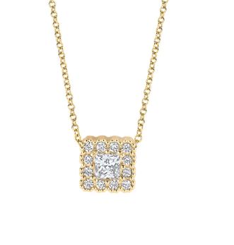 Blush 14ct Yellow Gold Square CZ Cluster Necklace 42cm