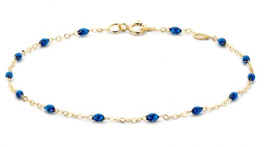 Blush 14ct Yellow Gold Blue Resin Bead Station Bracelet  16.5-18cm