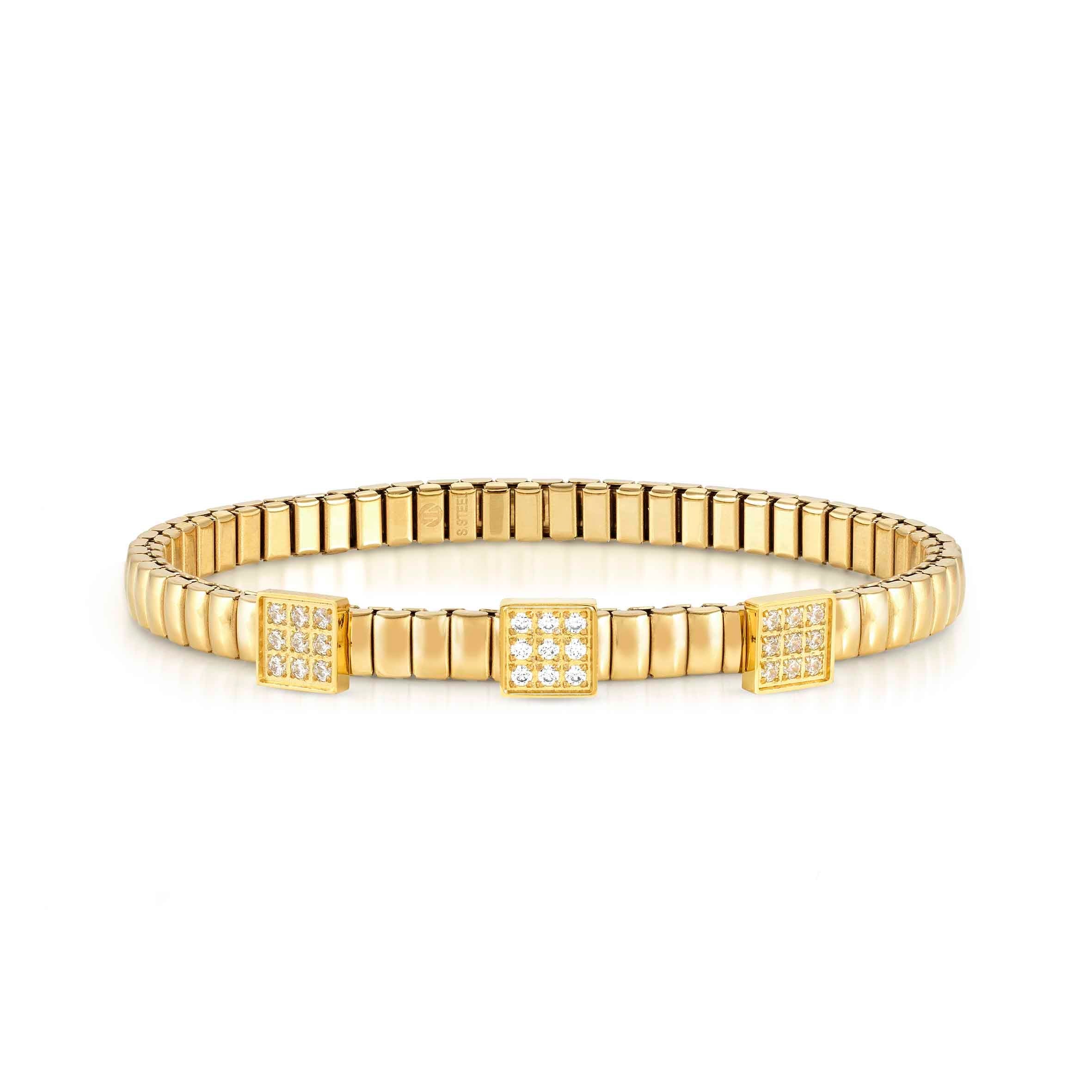 Nomination Yellow Gold PVD Plated Stainless Steel CZ Three Square Stretch Bracelet