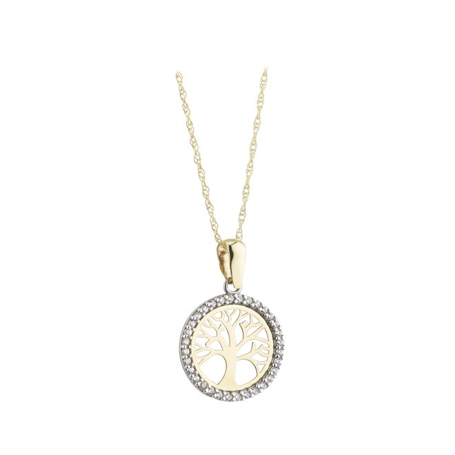 9ct Yellow Gold Cubic Zirconia Circle Tree of Life Pendant 18'
