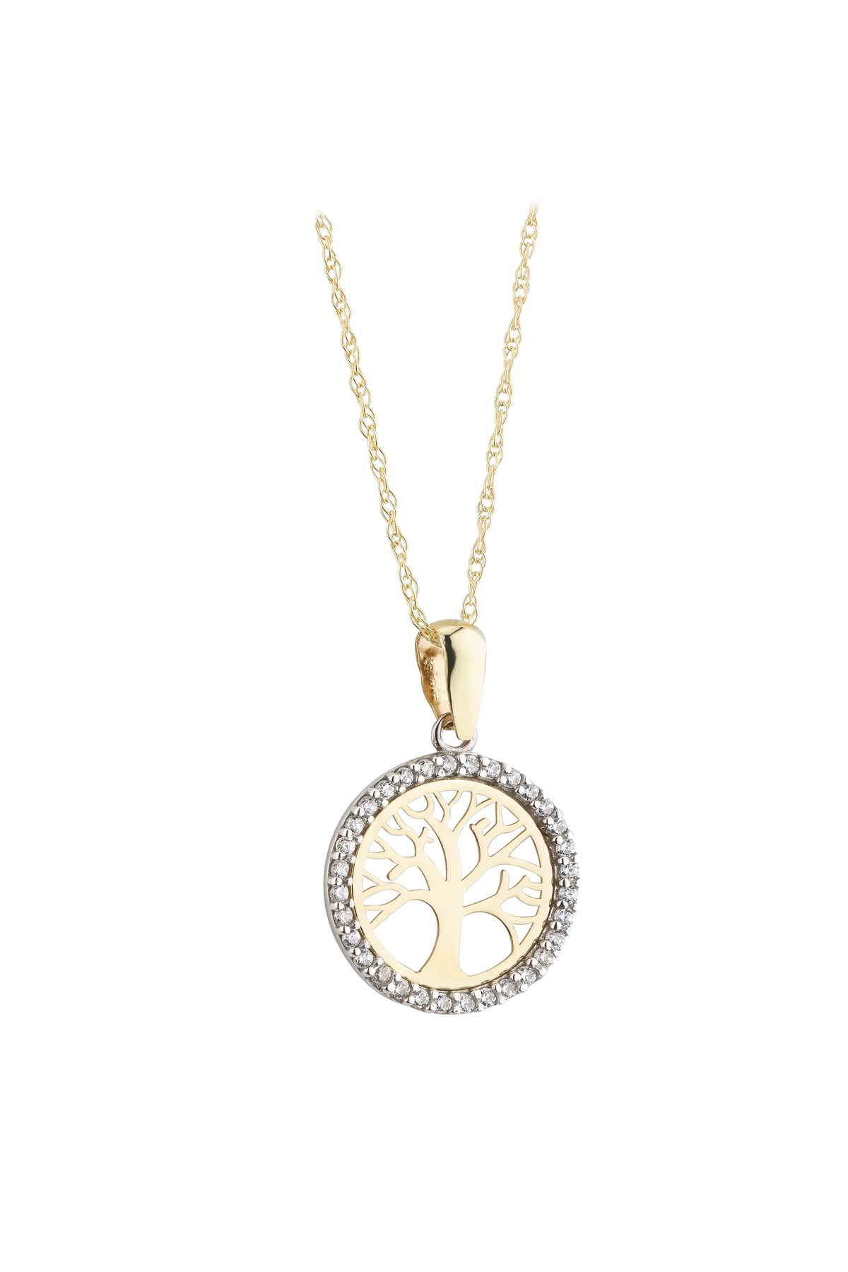 9ct Yellow Gold Cubic Zirconia Circle Tree of Life Pendant 18'
