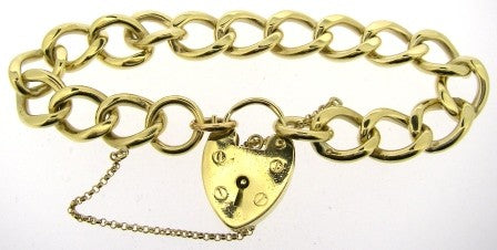 Vintage 9ct Yellow Gold Curb Link Bracelet With Padlock And Safety Chain